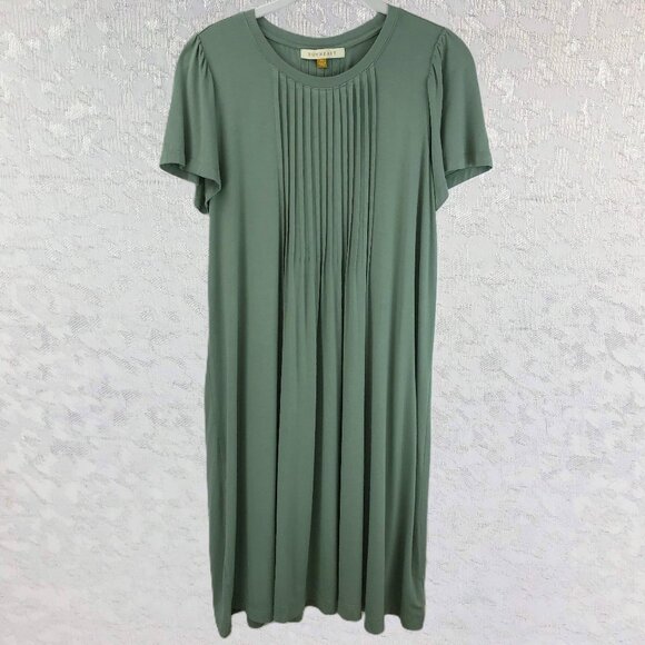 DownEast Sea Green Pintuck Short Sleeve Midi Dress Rayon/Spandex Size XS - Picture 1 of 10